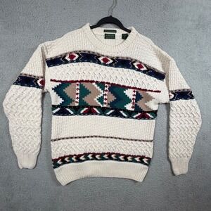 Robinsons Private Stock Mens XL Cream Geometric Pattern Hand Knit Cotton Sweater